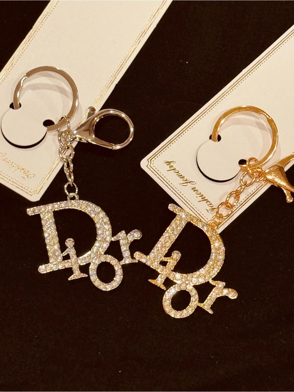 Bag Charm Crystal Monogram Keychain Silver Tone NWT